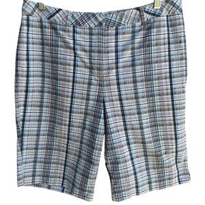 DFA New York Mens Blue White Plaid Preppy Golf Flat Front Cotton Casual Shorts 1